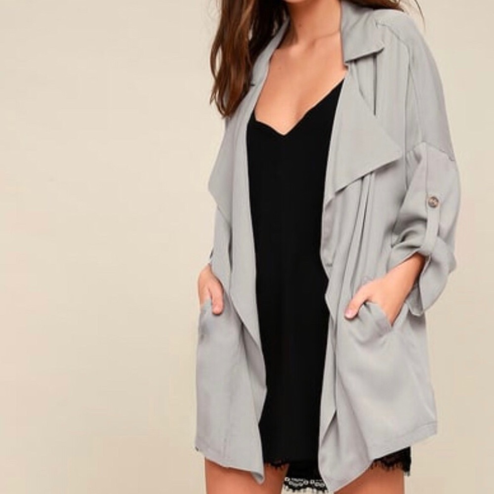 Lulus Lucky Break Light Grey Oversized Jacket